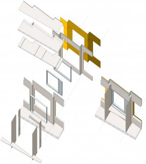 Fassade mit Betonfertigteilen als verlorener Deckenrand- und Stützenschalung