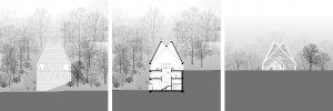 Eingangsfassade, Querschnitt, Hangfassade
